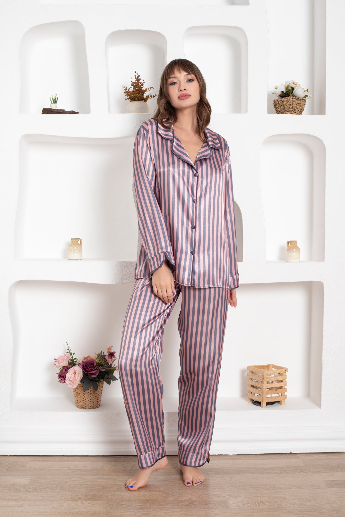 Çizgili Saten Pijama