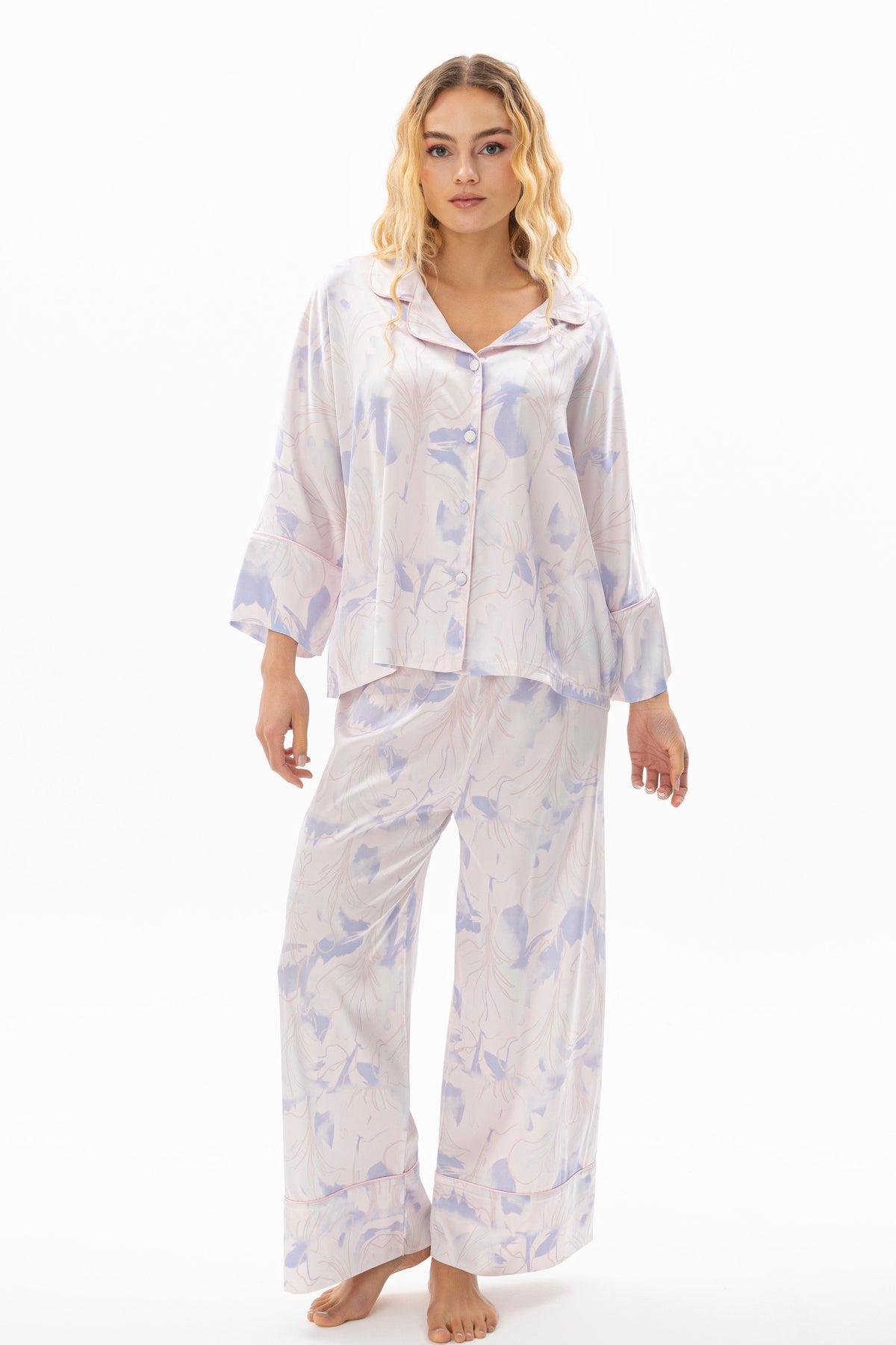 Celeste İpek Saten Pijama Takımı