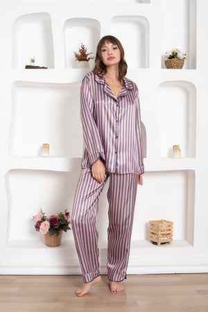 Çizgili Saten Pijama