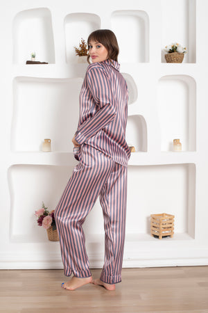 Çizgili Saten Pijama