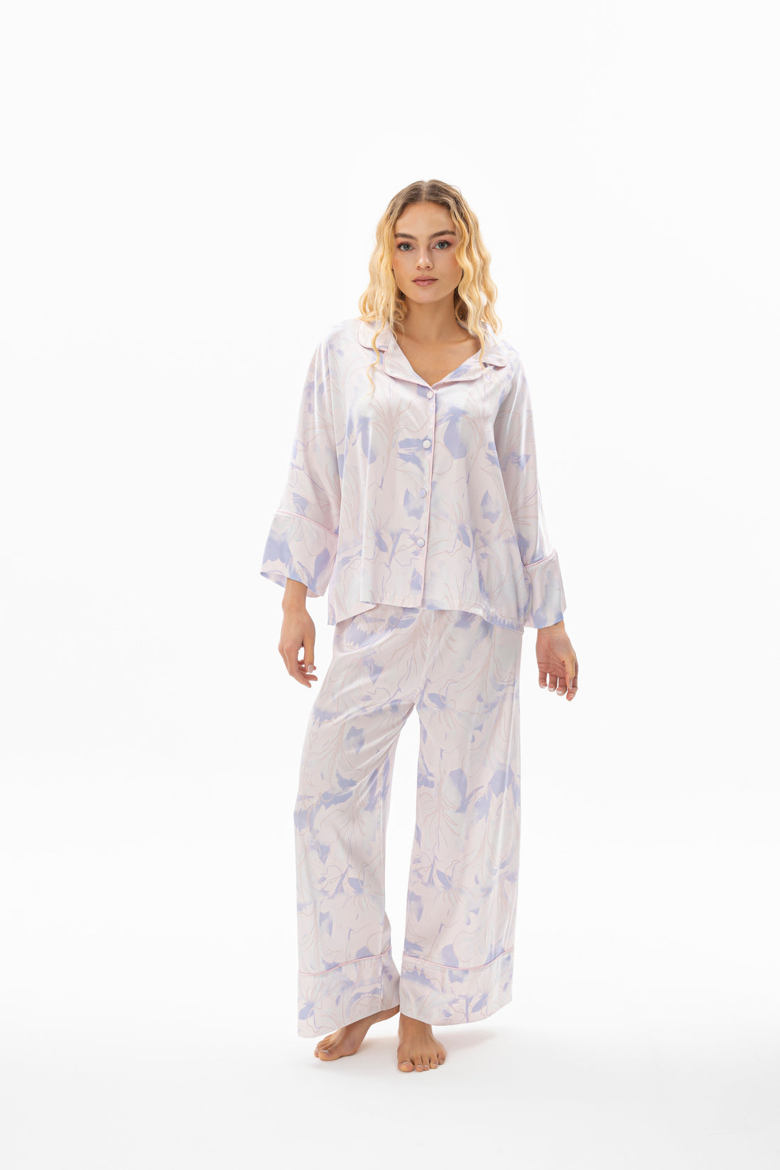 Celeste İpek Saten Pijama Takımı