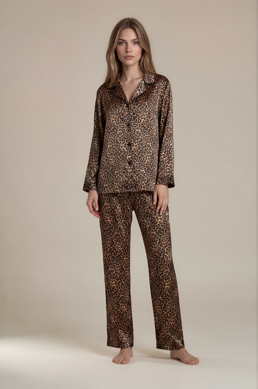 Daria Leopar Desen Saten Pijama Takımı